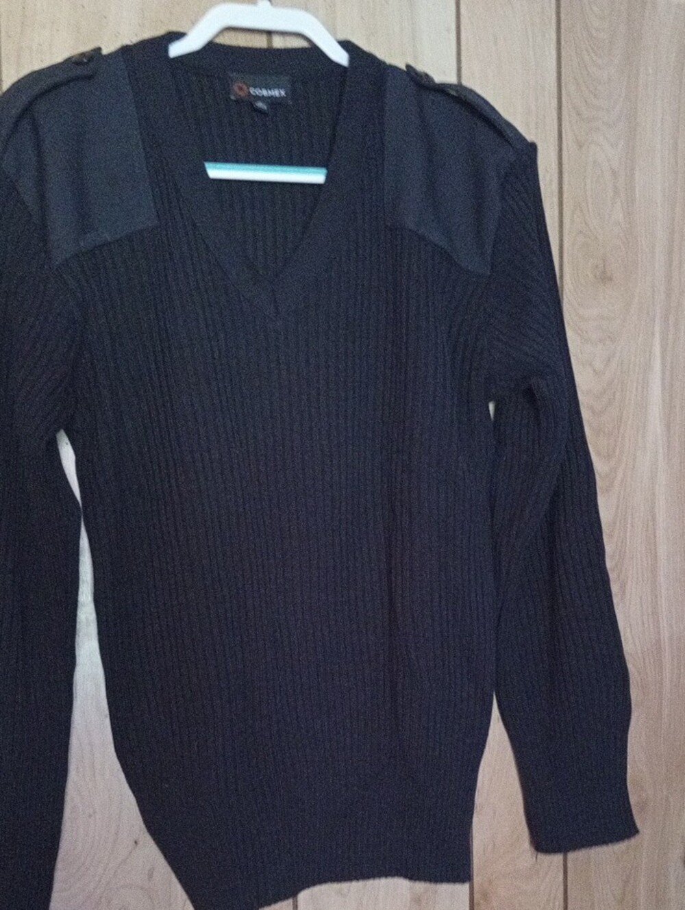 Men's Black Knit Military Style Elbow Pouch Sweater